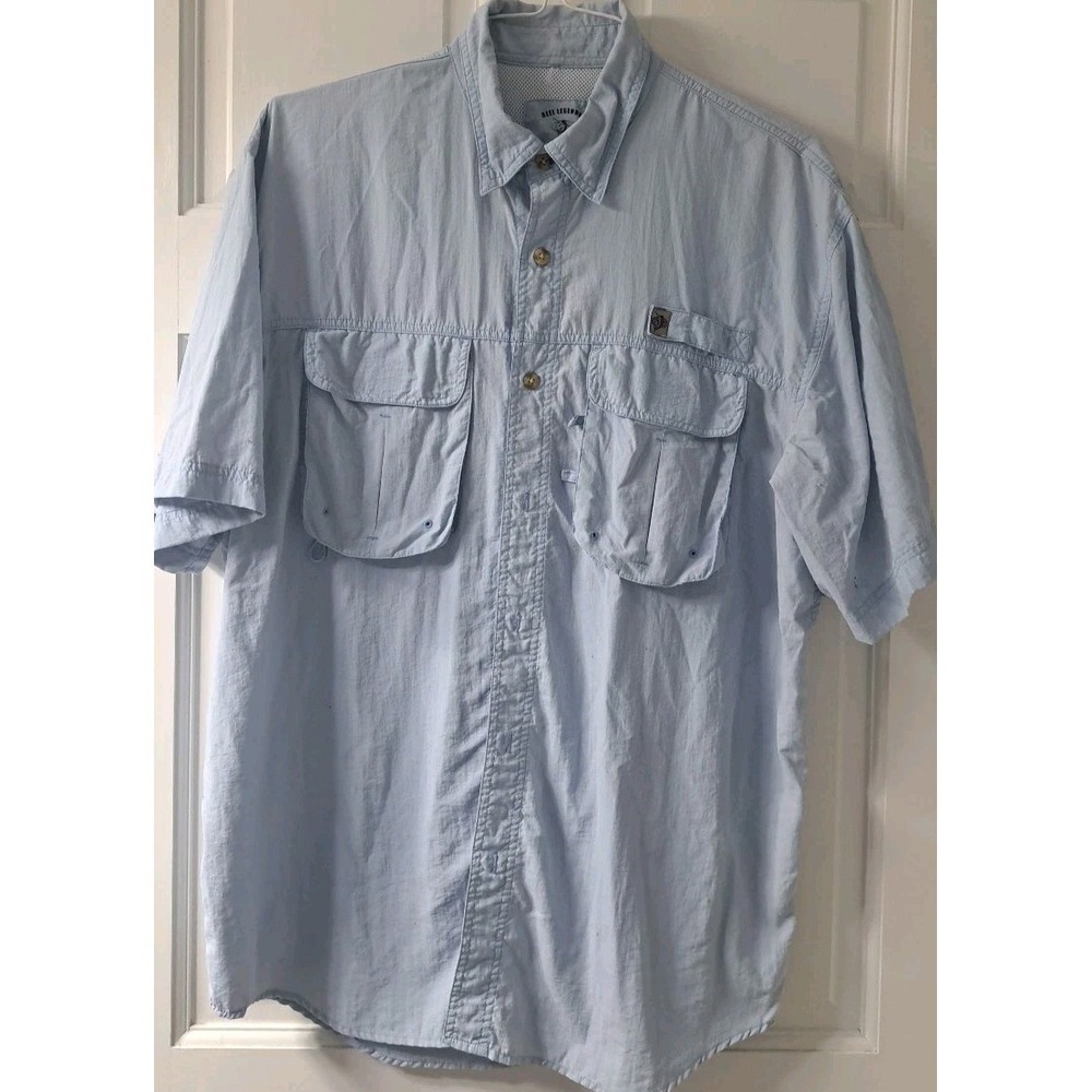 Mens Reel Legends Fishing Shirt - Short Sleeve‎ - Size Large Light Blue